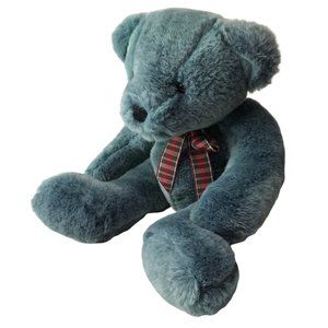 Like new Russ Blue Teddy Bear with Plaid Bow